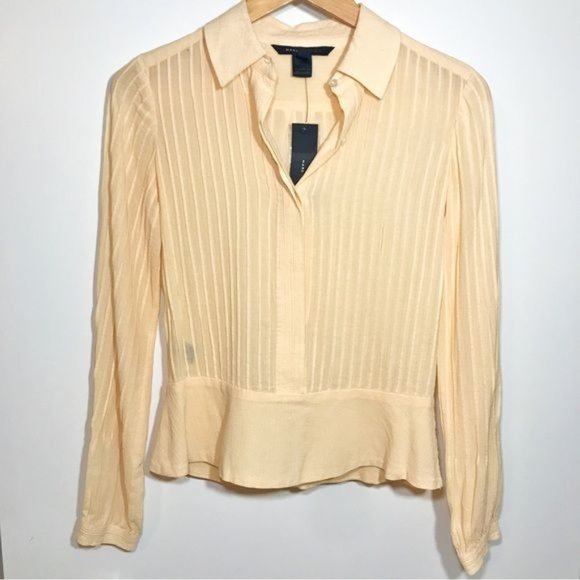 Marc Jacobs Pintuck Pleated Peplum Blouse Sz 4 Butternut Yellow NWT - Picture 2 of 11
